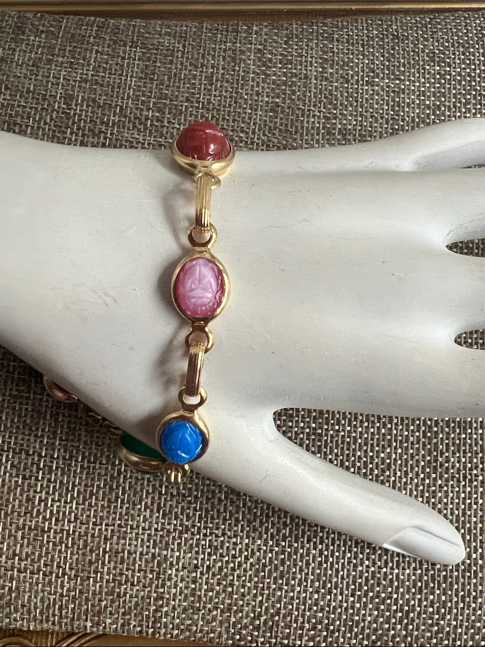 Gold-Tone Multicolor Cabochon Bracelet - Pink, Blue, Red